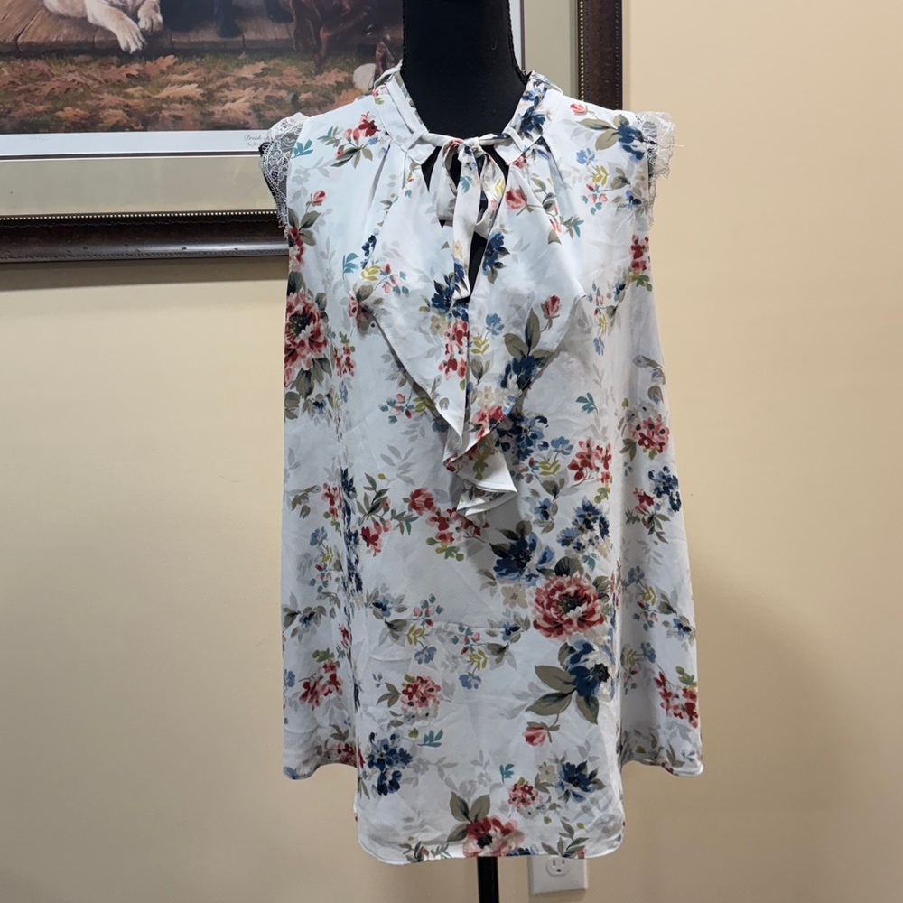 White House Black Market Floral Lace High Neck Blouse